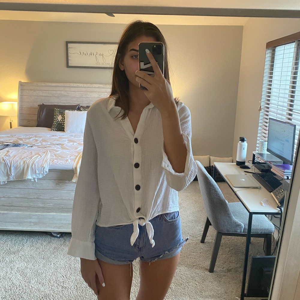 White button down tie front